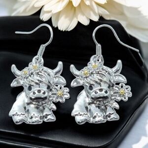 Highland Cow Flower Earrings Dangle Drop Jewelry Rustic Boho Scottish Bovine NEW